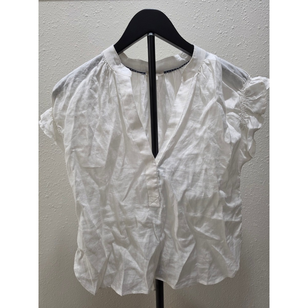 Pilcro White 100% Linen Short Flutter Sleeve Smocked Back Blouse Small